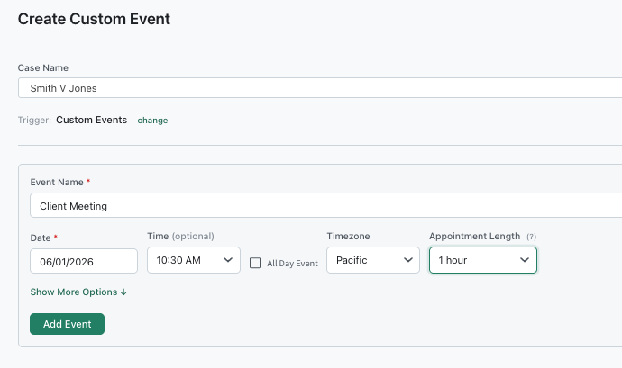 Custom Event tab of the calculator
