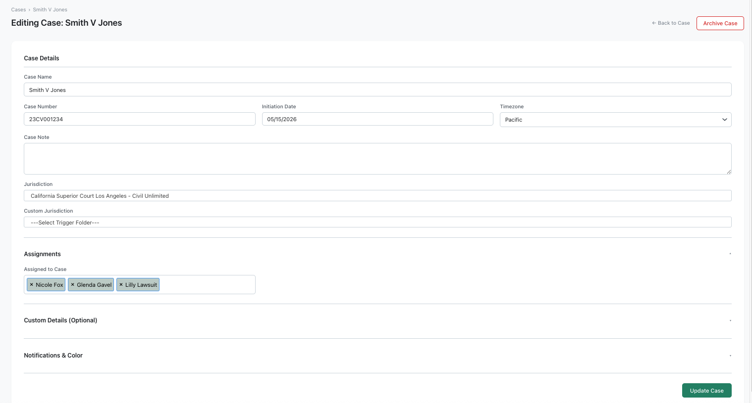 Editing Case page