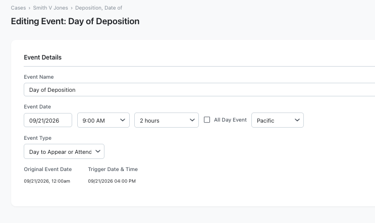 Editing Event page
