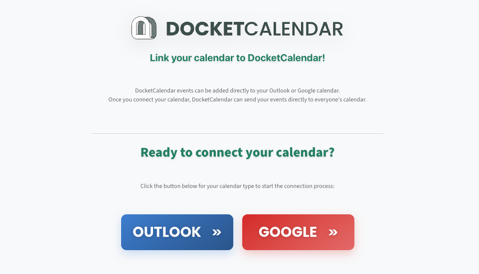 webintro / Connect Calendar page showing Outlook and Google options